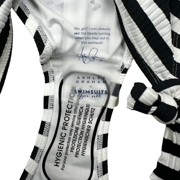 Swimsuits for All Bikini Bottom Size 16 Black White Stripes Cheeky Side Ties NEW - Picture 4 of 6